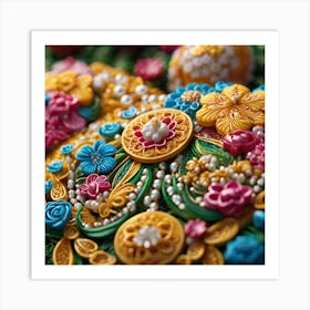 Embroidered Flowers Art Print