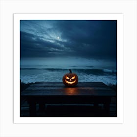 Halloween Pumpkin At The Beach 1 Art Print