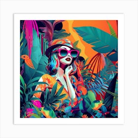 Colorful Girl In The Jungle Art Print