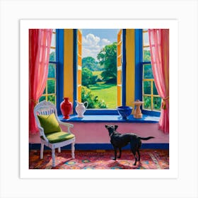 Open Window Matisse Inspired With A Grey Dog 2 Art Print