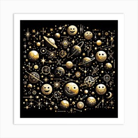 Gold Planets Art Print