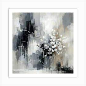 Abstract Floral Monochrome Serenity 3 Art Print