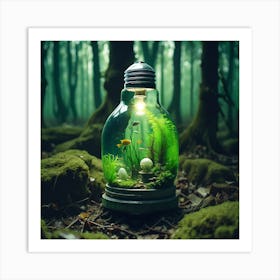 Light Bulb In The Forest Art Print