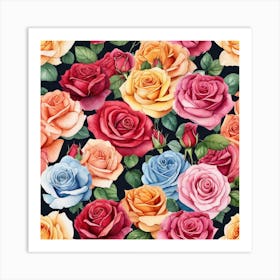 Watercolor Roses Seamless Pattern 5 Art Print