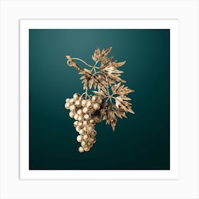Gold Botanical Grape Vine on Dark Teal n.3786 Art Print