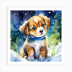 Puppy In The Snow Art Print