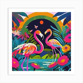 Flamingos In The Sun Art Print