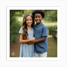 Portrait Of A Boy And Girl Art Print