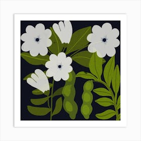 White Flowers Square Art Print