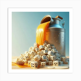 Jug Of Honey pouring out on dice Art Print