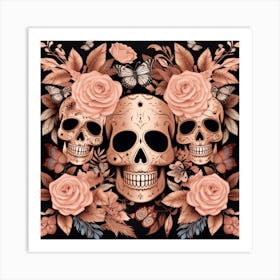 Skulls And Roses Art Print
