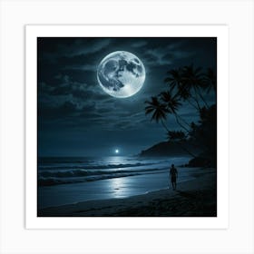 Full Moon On The Beach Art Print