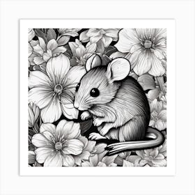 Mouse In Flowers 1 Art Print