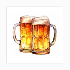 Watercolor Beer Mugs 3 Art Print