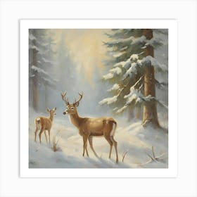 Deer In The Snow 1 Art Print