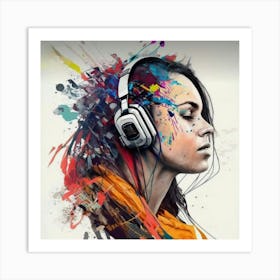 Girl With Headphones 2 Art Print