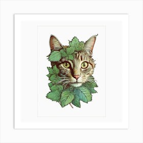 Cat With Leaves 2 Art Print