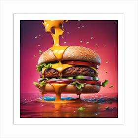 Burger Splashing Water 1 Art Print