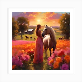 Girl And A Horse Art Print