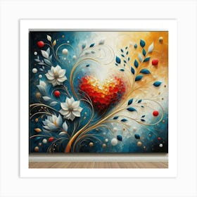 Heart Painting and flowers acrylic art Art Print