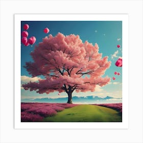 Pink Tree With Balloons Art Print