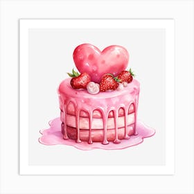 Pink Cake With Strawberries 10 Art Print