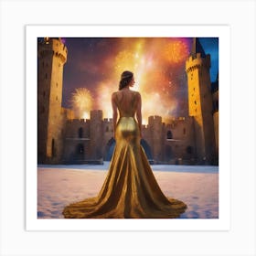 Woman In A Gold Dress Art Print