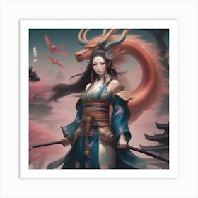 Asian Girl With Dragon Art Print