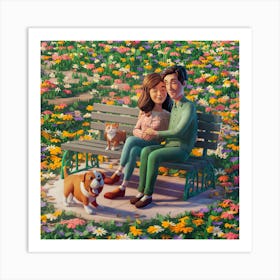 Couple On A Bench Art Print