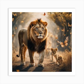 Lions And Butterflies 1 Art Print