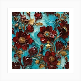 Burgundy and turquoise Art Print