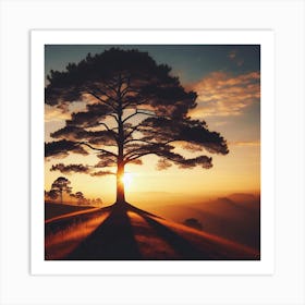 Sunset With A Tree Art Print