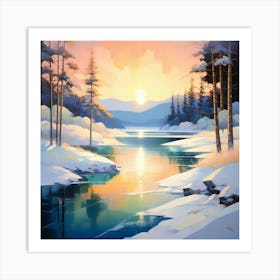 Mountain lac oil painting abstract painting art 5 Art Print