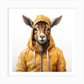 Watercolour Cartoon Chamois In A Hoodie 3 Art Print