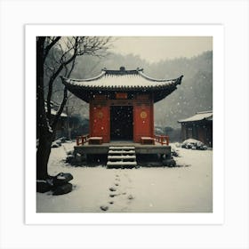 Chinese Pagoda In Snow 1 Art Print