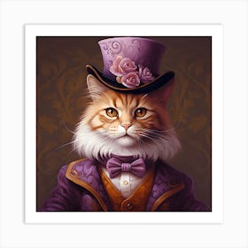 Aristocatic Cat In Purple And Orange Art Print