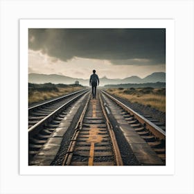 A Person Stepping Onto A Train Platform A Road Winding Through Changing Landscapes Or A Ship Sailing 612465554 Art Print