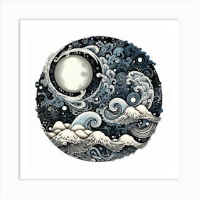 Moon And Waves 26 Art Print