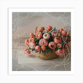 Peonies In A Basket 1 Art Print