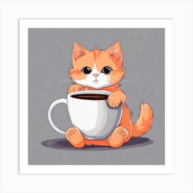 Cute Orange Kitten Loves Coffee Square Composition 9 Art Print
