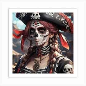 Sugar skull pirate Art Print