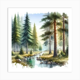 Watercolor Of A Forest 4 Art Print