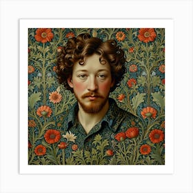 Portrait Of A Man With Flowers Art Print