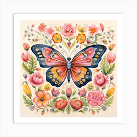 Butterfly With Flowers Art Print