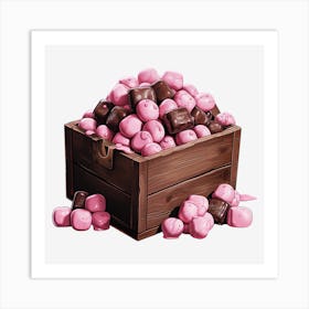 Pink Marshmallows In A Wooden Box Art Print