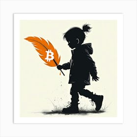 Bitcoin Girl Holding A Feather Art Print