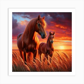 Sunset Horses 1 Art Print