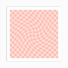 Checkerboard Pink Twist Square Art Print