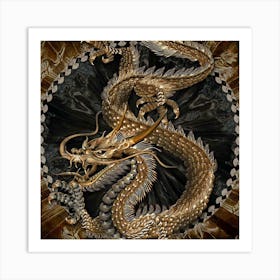 Golden Dragon Fantasy Pentagram Art Print