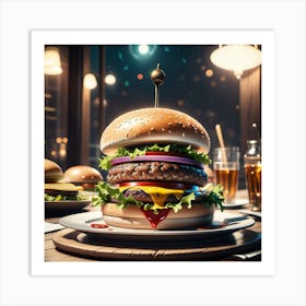 Burger In The Restaurant Art Print